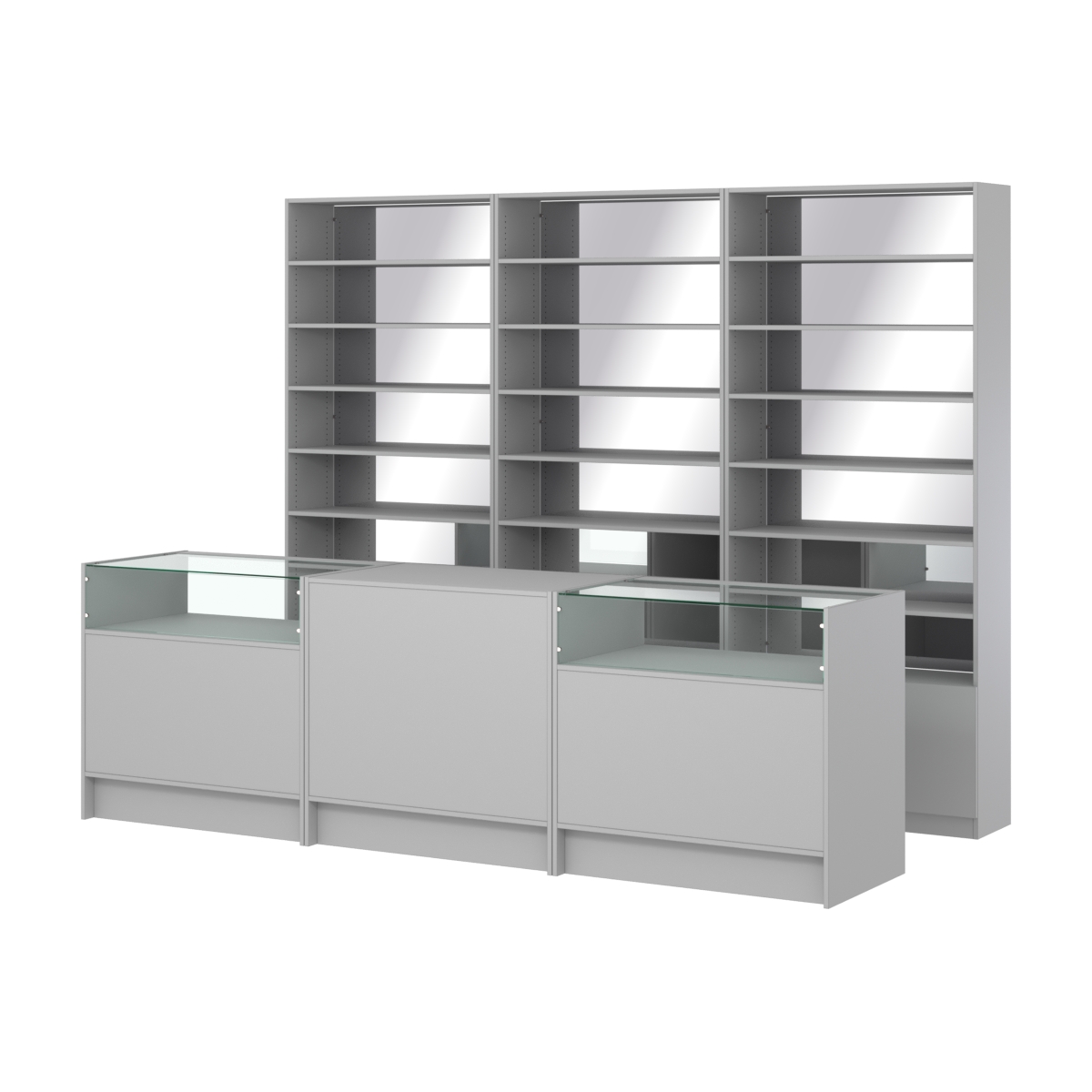 Комплект стеллажей с прямыми полками ДСП LE-6 №12-2 и прилавков ЭК-02 Серый