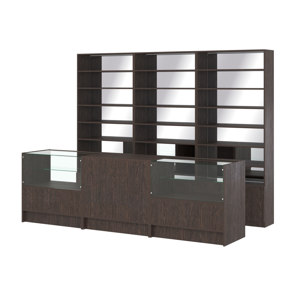 Комплект стеллажей с прямыми полками ДСП LE-6 №12-2 и прилавков ЭК-03 Дуб Венге