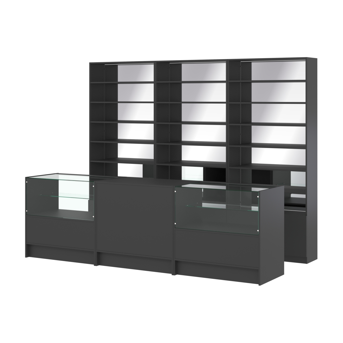 Комплект стеллажей с прямыми полками ДСП LE-6 №12-2 и прилавков ЭК-03 Черный