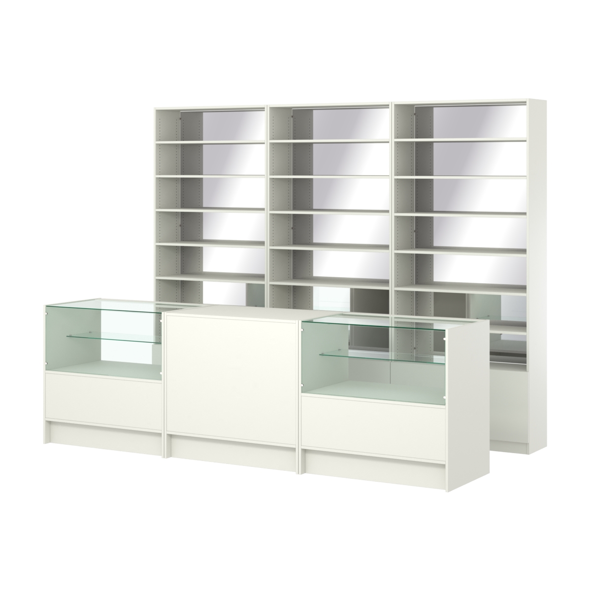 Комплект стеллажей с прямыми полками ДСП LE-6 №12-2 и прилавков ЭК-03 Белый