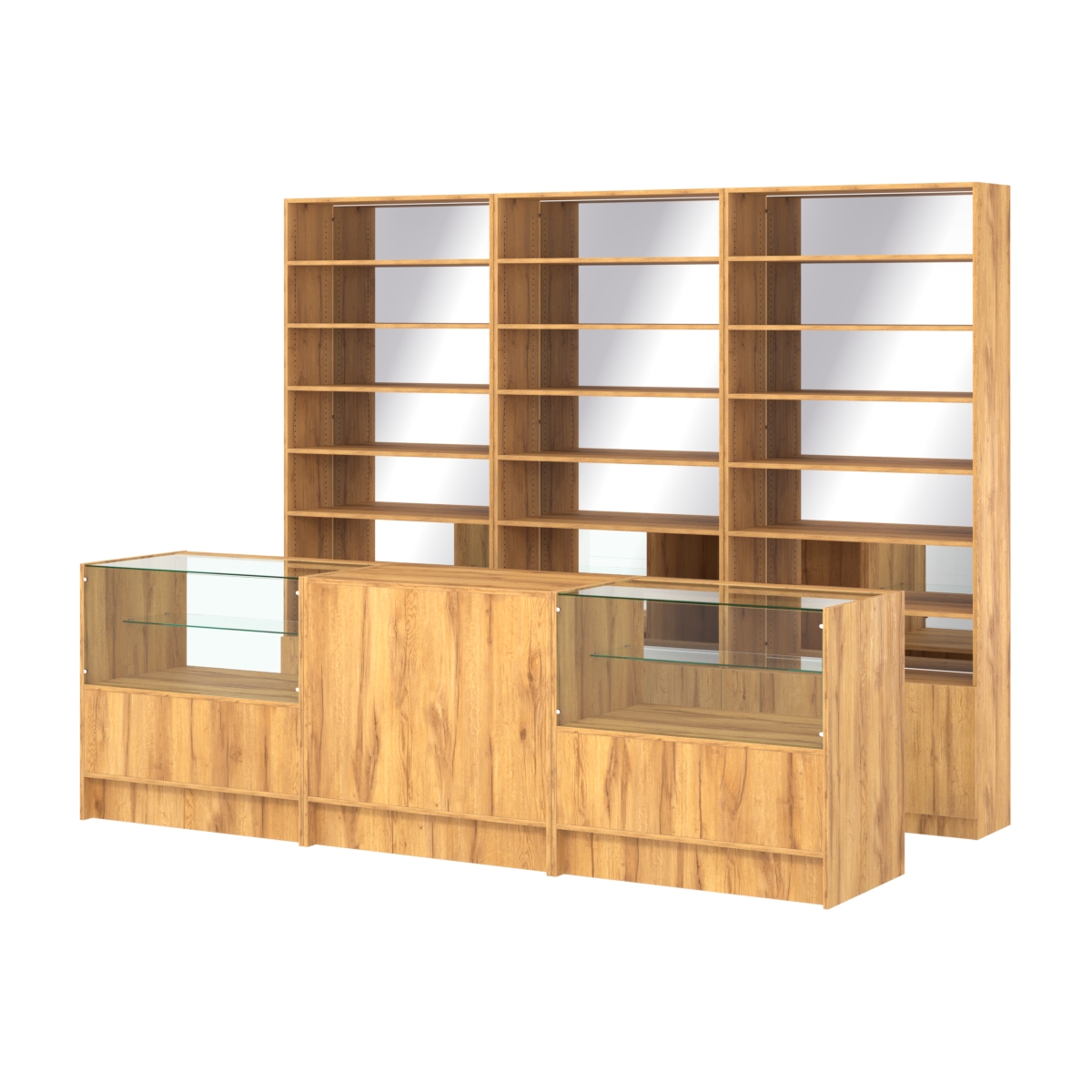 Комплект стеллажей с прямыми полками ДСП LE-6 №12-2 и прилавков ЭК-03 Дуб Золотистый