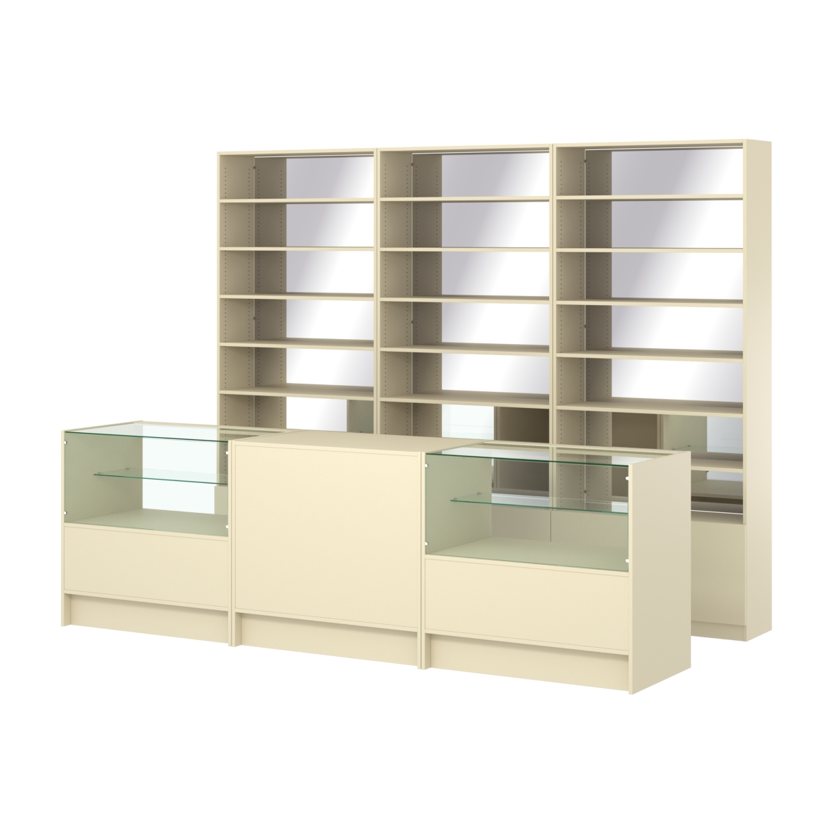 Комплект стеллажей с прямыми полками ДСП LE-6 №12-2 и прилавков ЭК-03 Крем Вайс