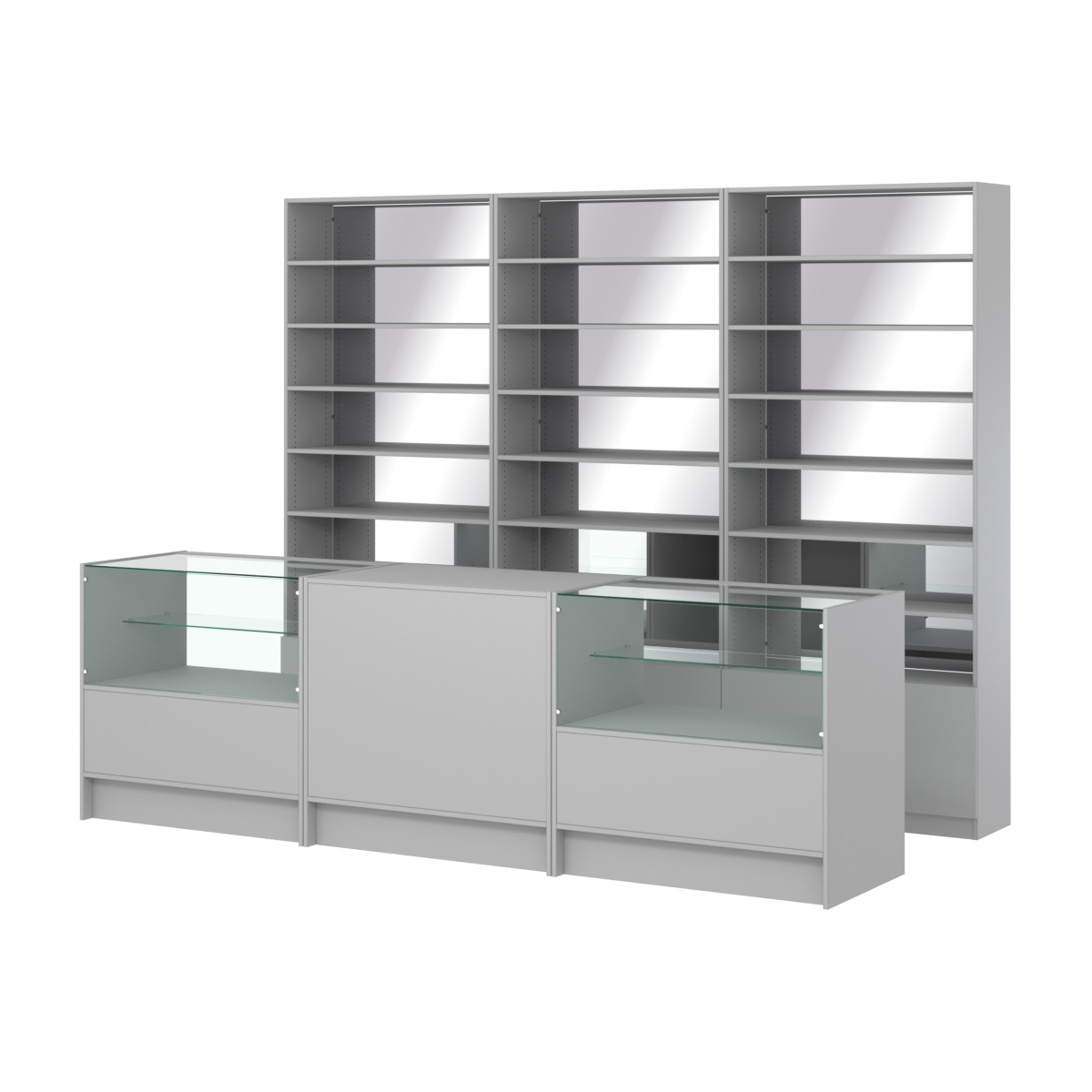 Комплект стеллажей с прямыми полками ДСП LE-6 №12-2 и прилавков ЭК-03 Серый