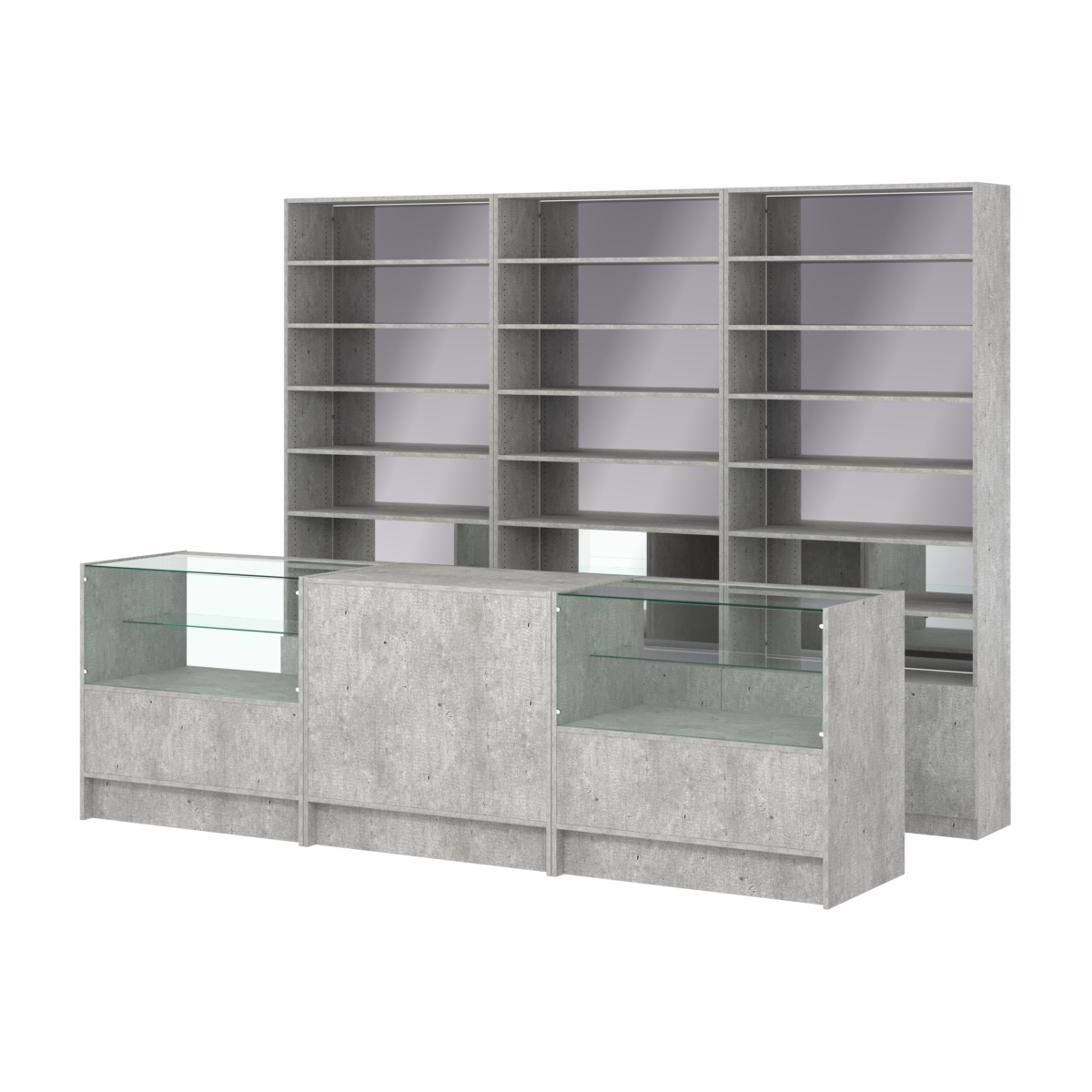 Комплект стеллажей с прямыми полками ДСП LE-6 №12-2 и прилавков ЭК-03 Метрополитан Грей