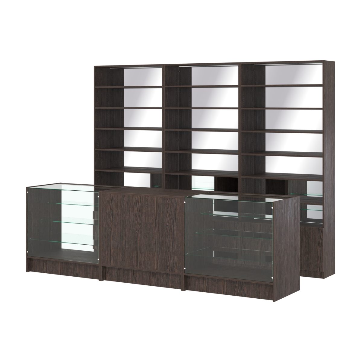 Комплект стеллажей с прямыми полками ДСП LE-6 №12-2 и прилавков ЭК-04 Дуб Венге