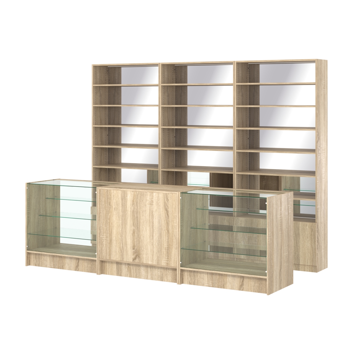 Комплект стеллажей с прямыми полками ДСП LE-6 №12-2 и прилавков ЭК-04 Дуб сонома