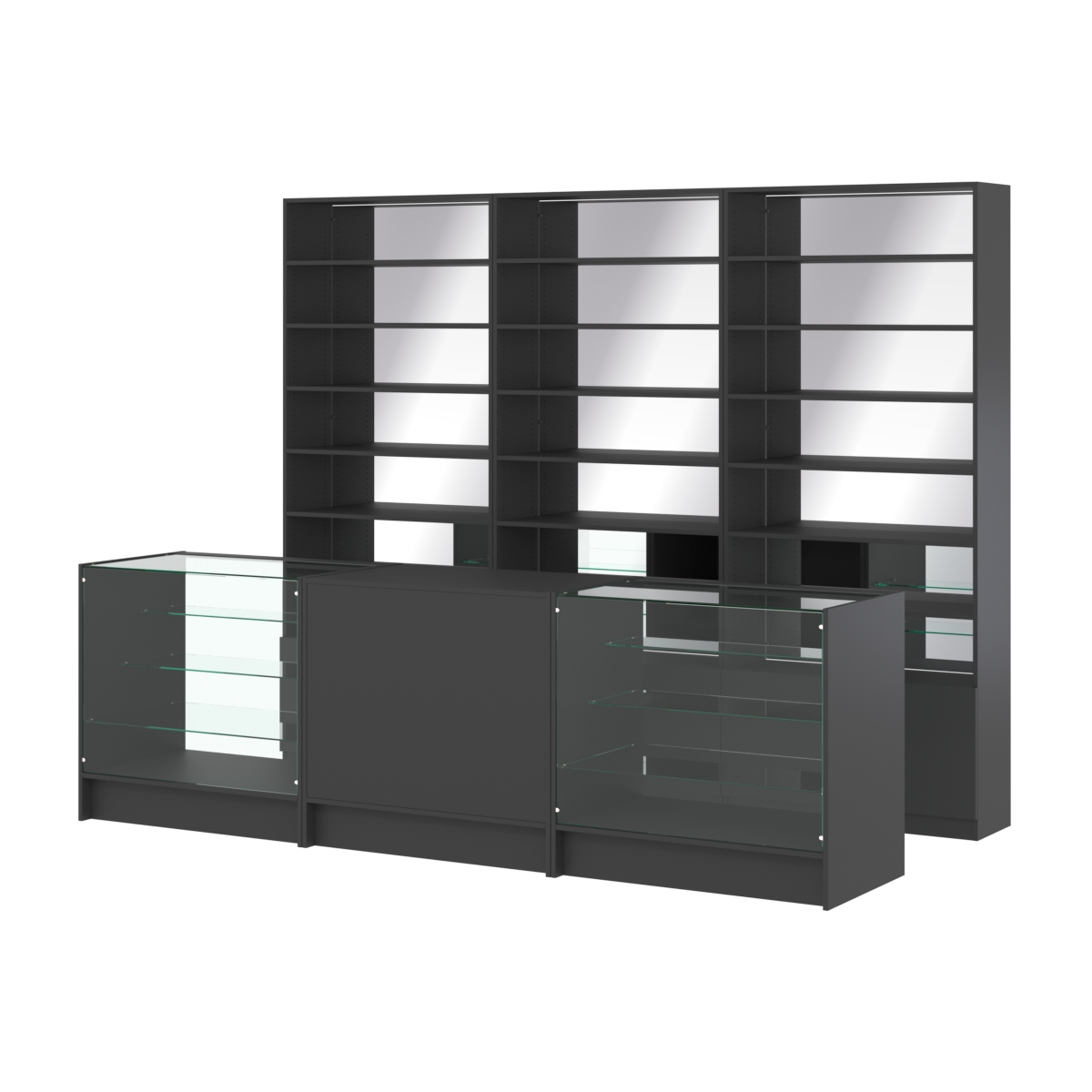 Комплект стеллажей с прямыми полками ДСП LE-6 №12-2 и прилавков ЭК-04 Черный