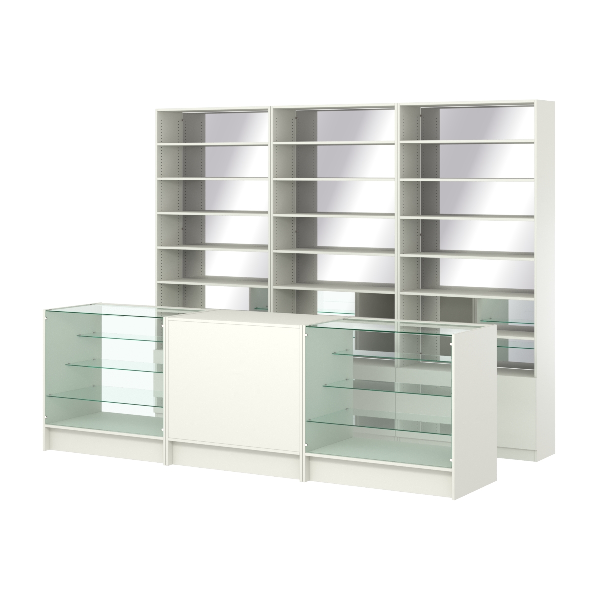 Комплект стеллажей с прямыми полками ДСП LE-6 №12-2 и прилавков ЭК-04 Белый