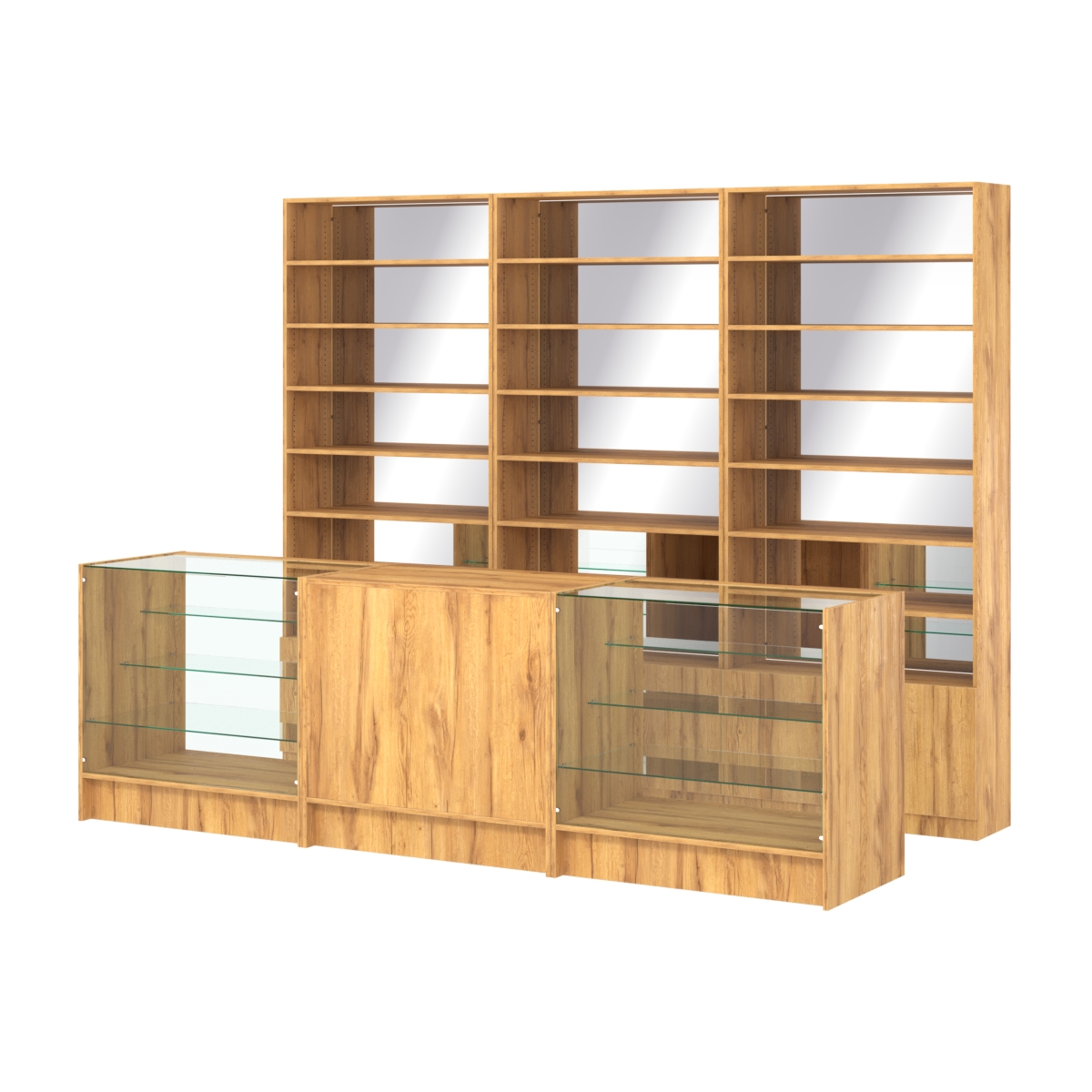 Комплект стеллажей с прямыми полками ДСП LE-6 №12-2 и прилавков ЭК-04 Дуб Золотистый