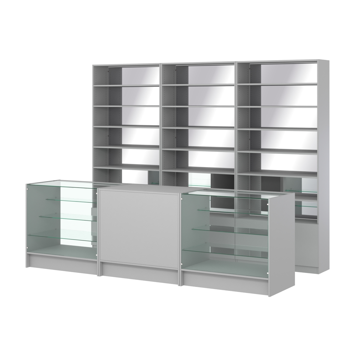 Комплект стеллажей с прямыми полками ДСП LE-6 №12-2 и прилавков ЭК-04 Серый