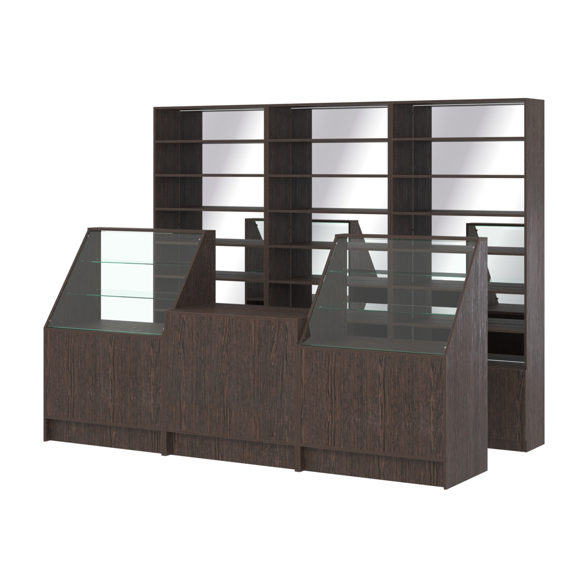 Комплект стеллажей с прямыми полками ДСП LE-6 №12-2 и прилавков ЭК-07 Дуб Венге