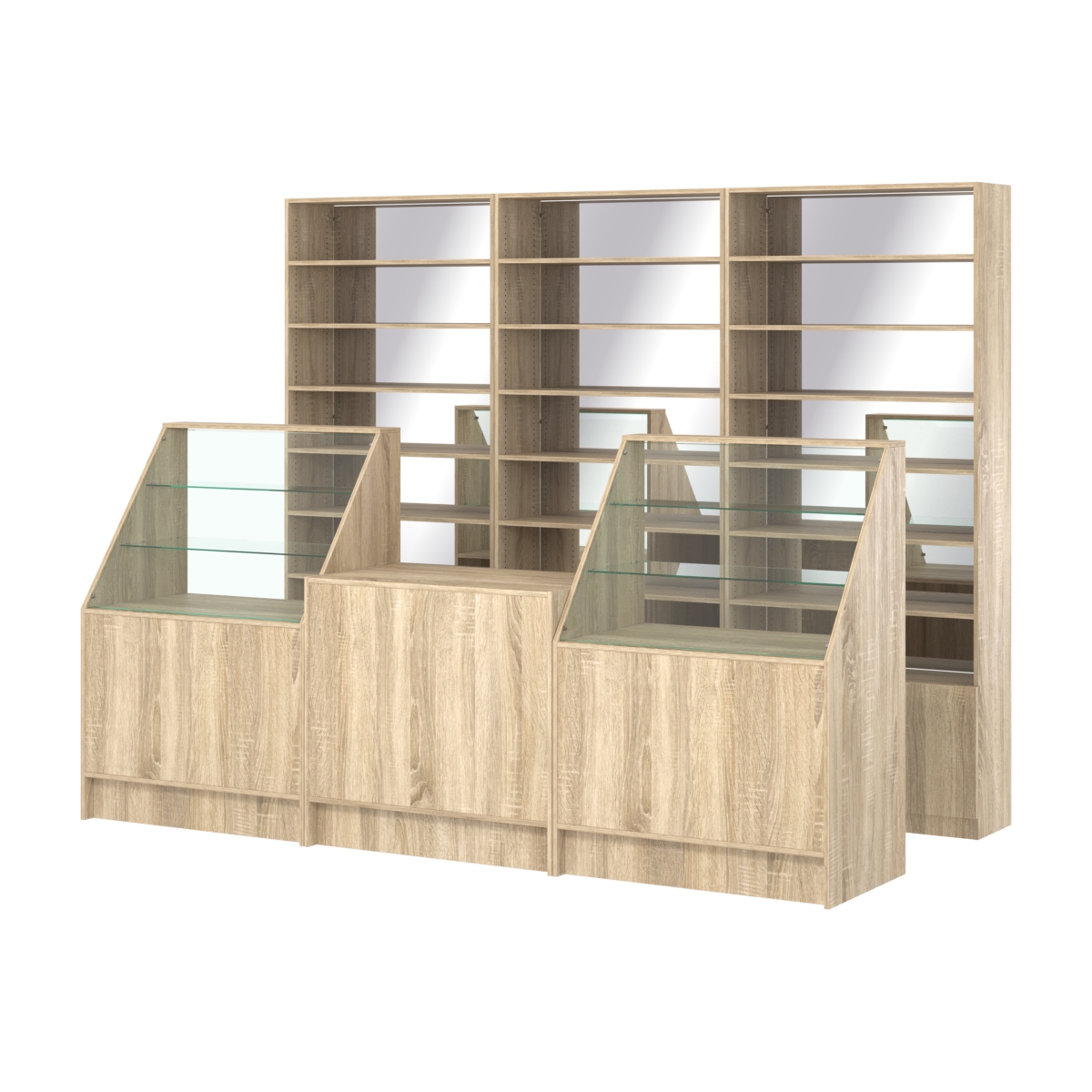 Комплект стеллажей с прямыми полками ДСП LE-6 №12-2 и прилавков ЭК-07 Дуб сонома