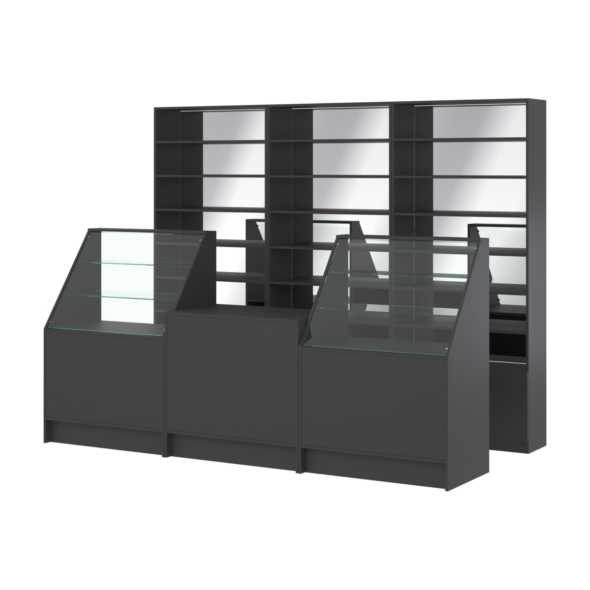 Комплект стеллажей с прямыми полками ДСП LE-6 №12-2 и прилавков ЭК-07 Черный