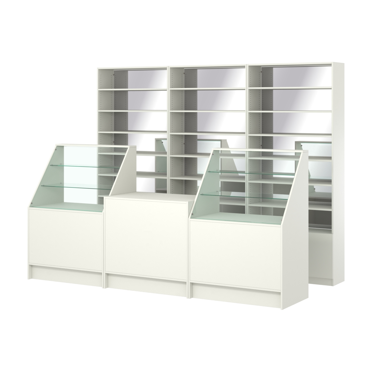 Комплект стеллажей с прямыми полками ДСП LE-6 №12-2 и прилавков ЭК-07 Белый