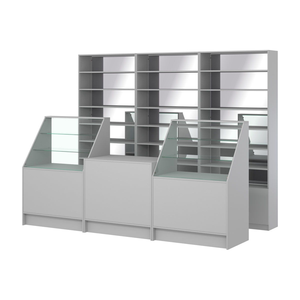 Комплект стеллажей с прямыми полками ДСП LE-6 №12-2 и прилавков ЭК-07 Серый