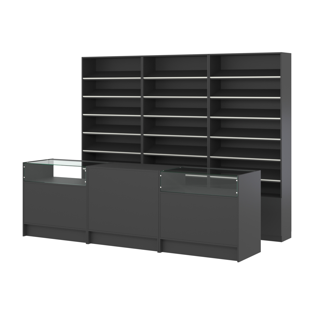 Комплект стеллажей с наклонными полками ДСП TI-6 №12 и прилавков ЭК-02 Черный