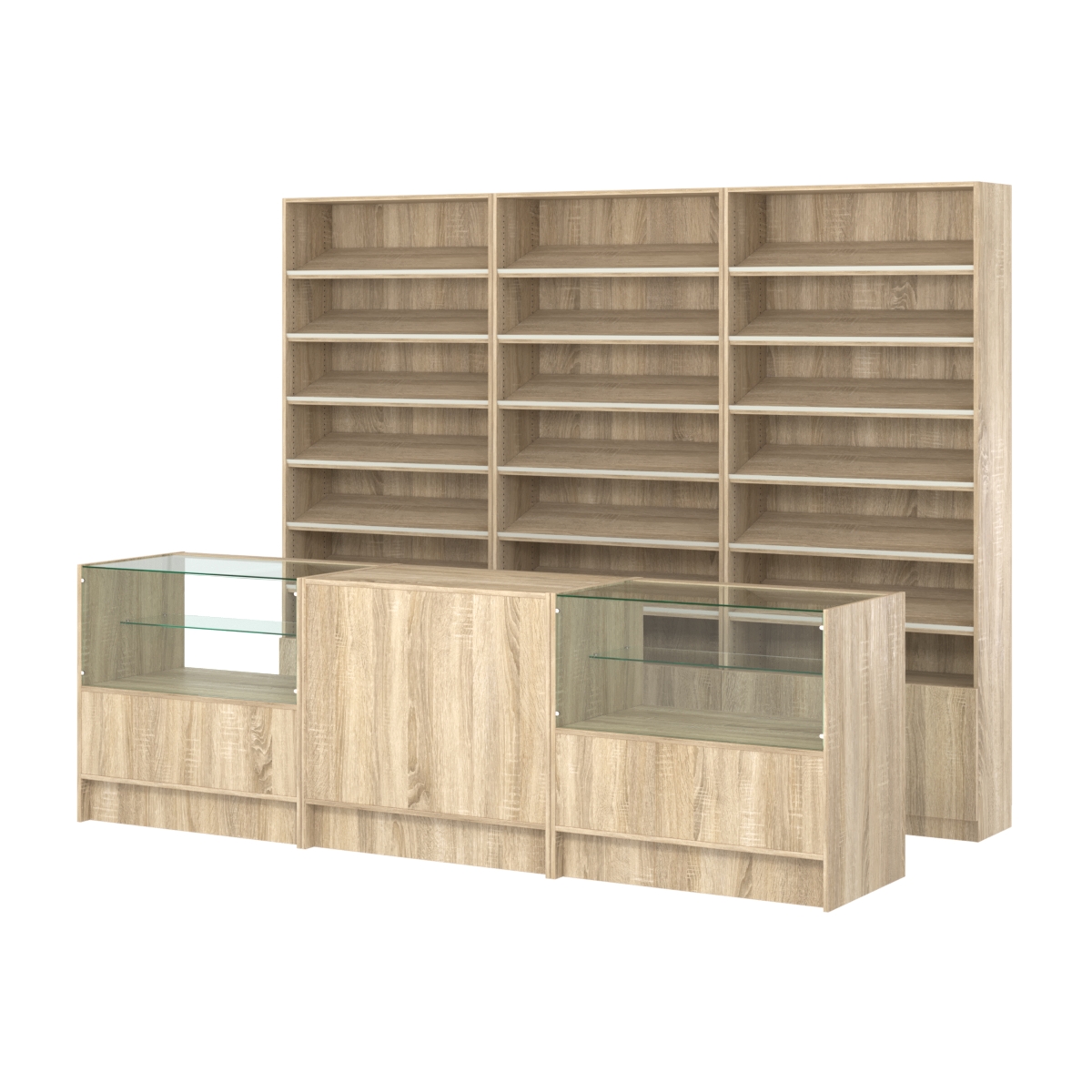 Комплект стеллажей с наклонными полками ДСП TI-6 №12 и прилавков ЭК-03 Дуб сонома