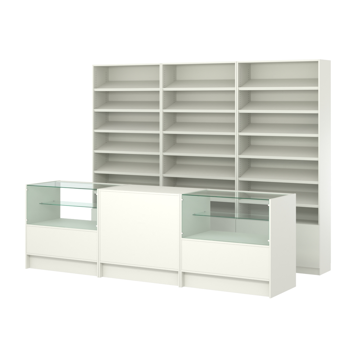 Комплект стеллажей с наклонными полками ДСП TI-6 №12 и прилавков ЭК-03 Белый