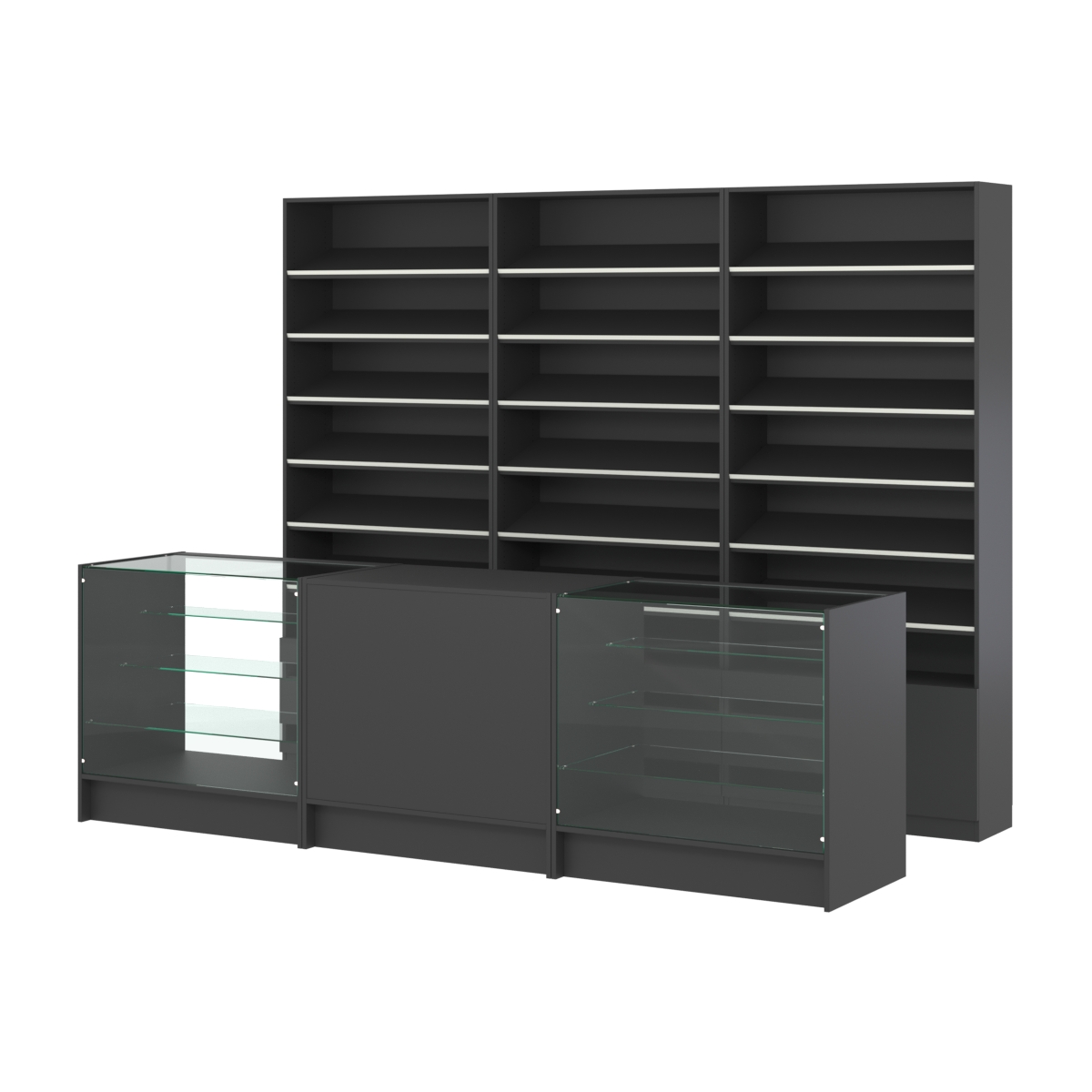 Комплект стеллажей с наклонными полками ДСП TI-6 №12 и прилавков ЭК-04 Черный