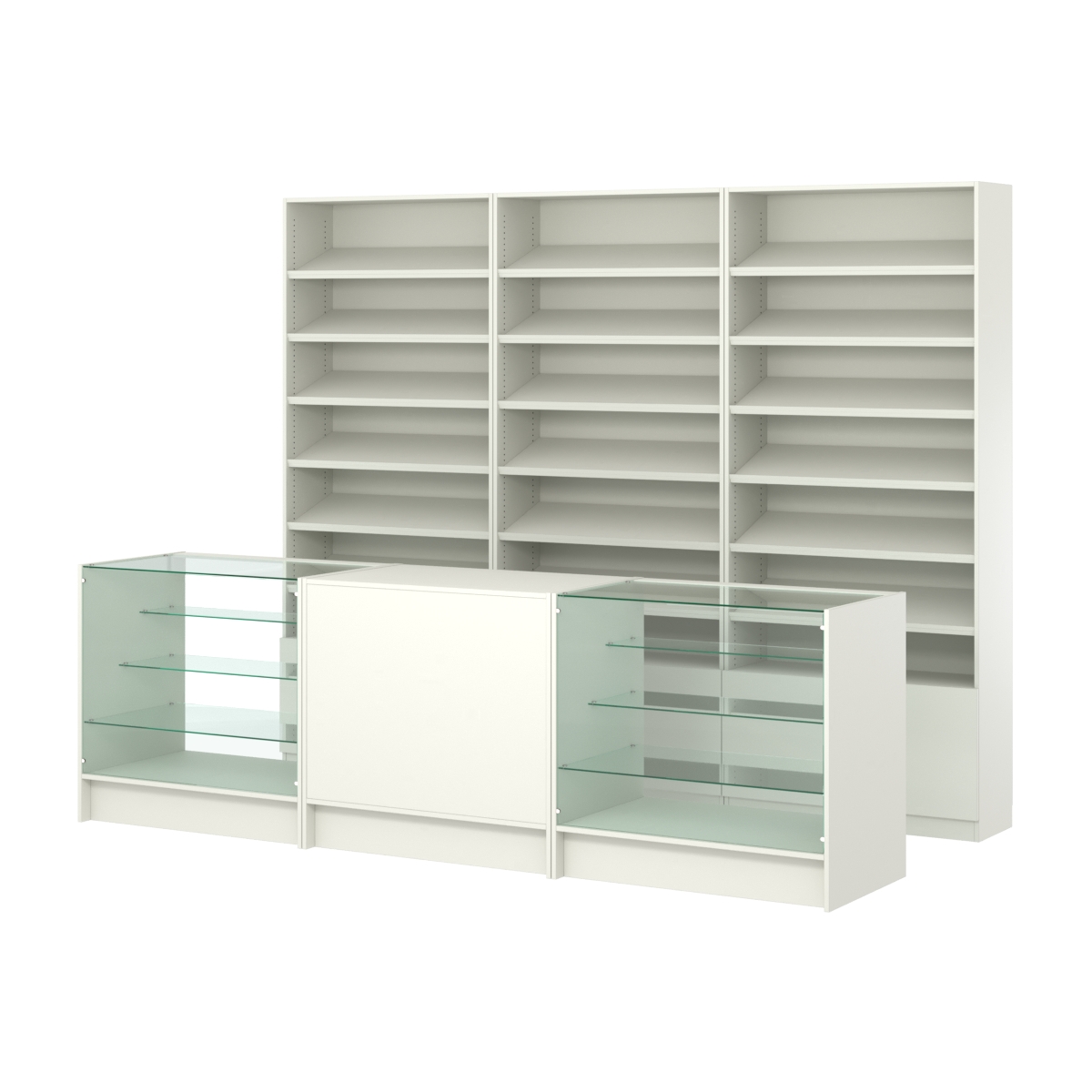 Комплект стеллажей с наклонными полками ДСП TI-6 №12 и прилавков ЭК-04 Белый