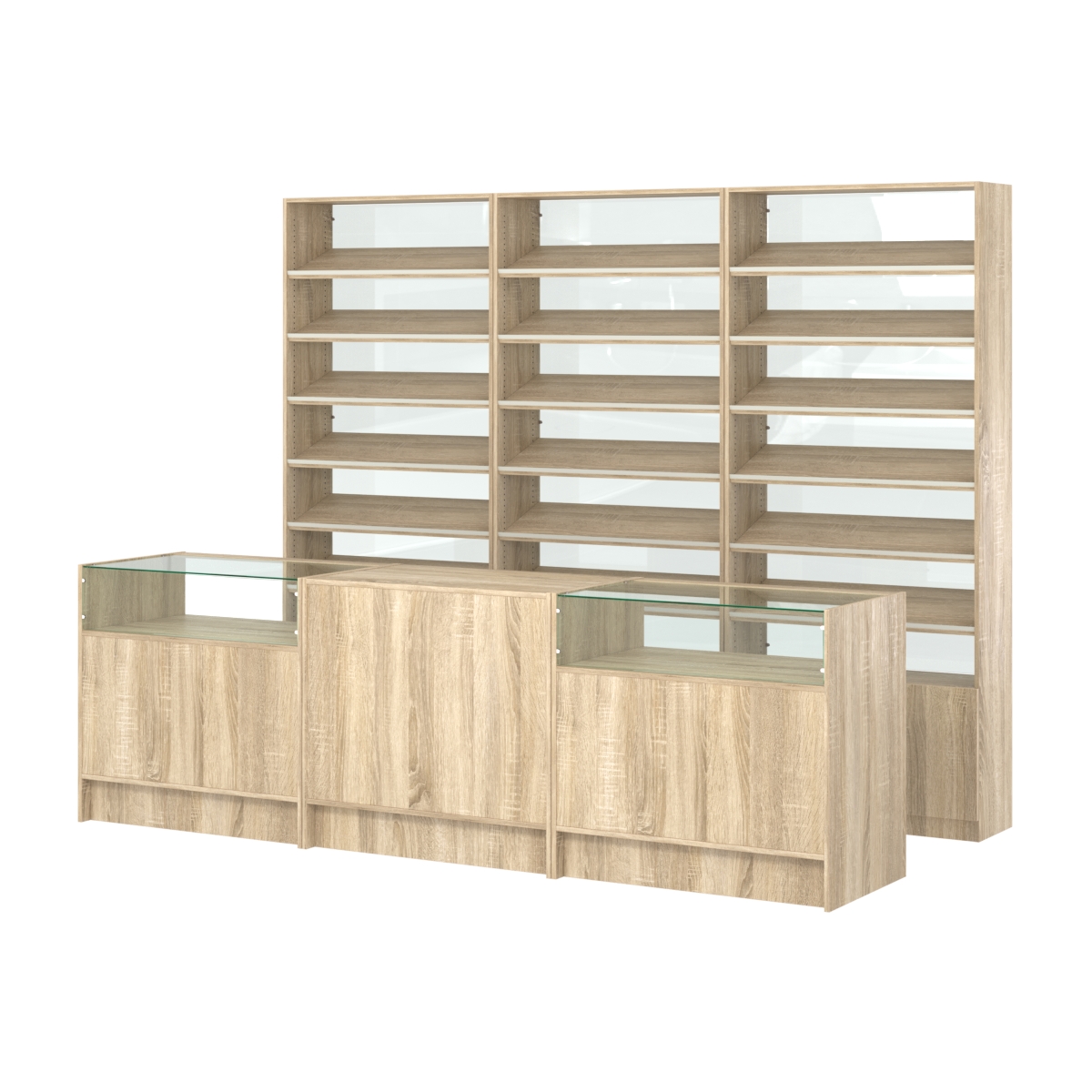 Комплект стеллажей с наклонными полками ДСП TI-6 №12-1 и прилавков ЭК-02 Дуб сонома