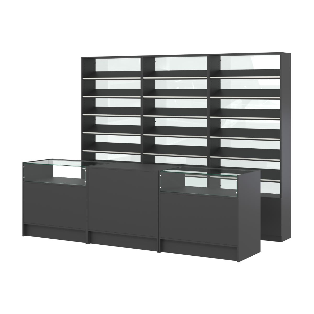 Комплект стеллажей с наклонными полками ДСП TI-6 №12-1 и прилавков ЭК-02 Черный