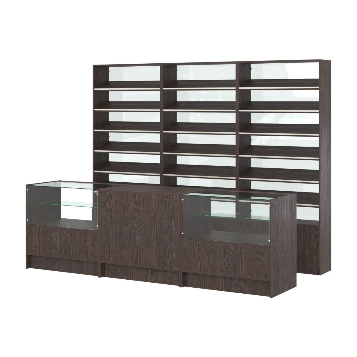 Комплект стеллажей с наклонными полками ДСП TI-6 №12-1 и прилавков ЭК-03 Дуб Венге