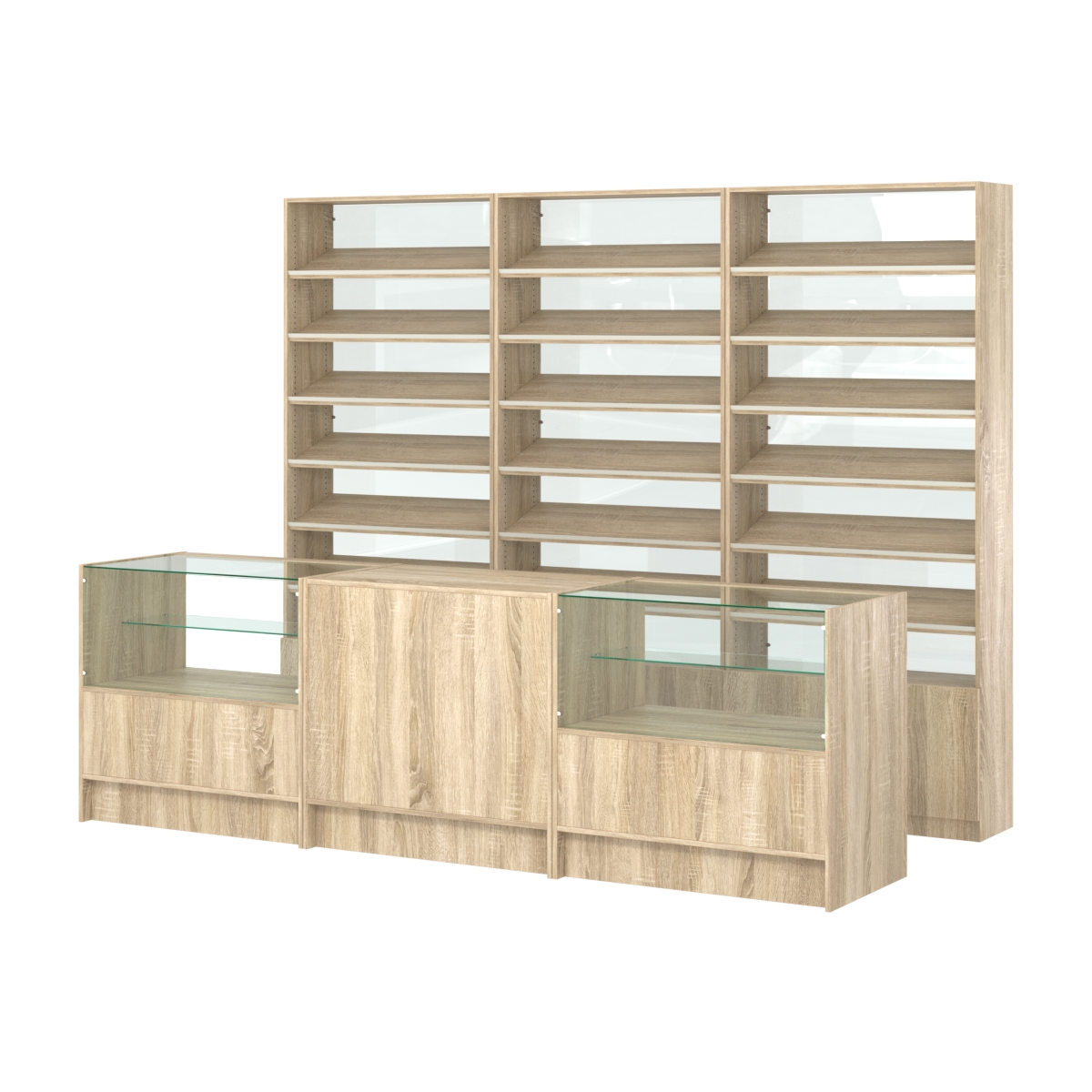 Комплект стеллажей с наклонными полками ДСП TI-6 №12-1 и прилавков ЭК-03 Дуб сонома