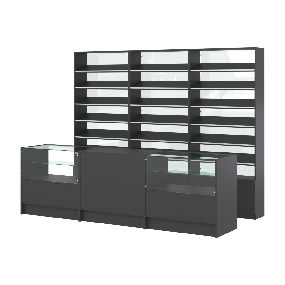 Комплект стеллажей с наклонными полками ДСП TI-6 №12-1 и прилавков ЭК-03 Черный