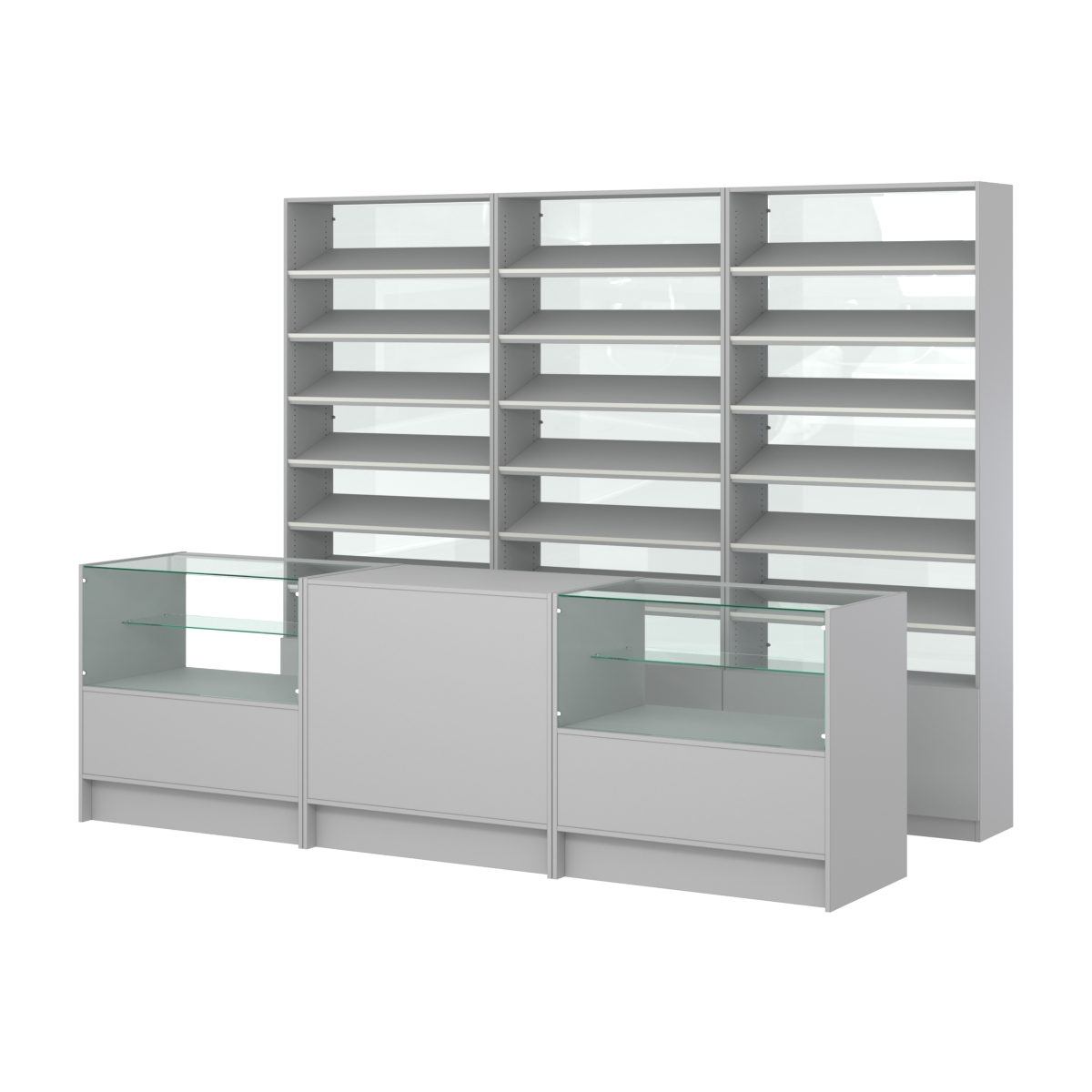 Комплект стеллажей с наклонными полками ДСП TI-6 №12-1 и прилавков ЭК-03 Серый