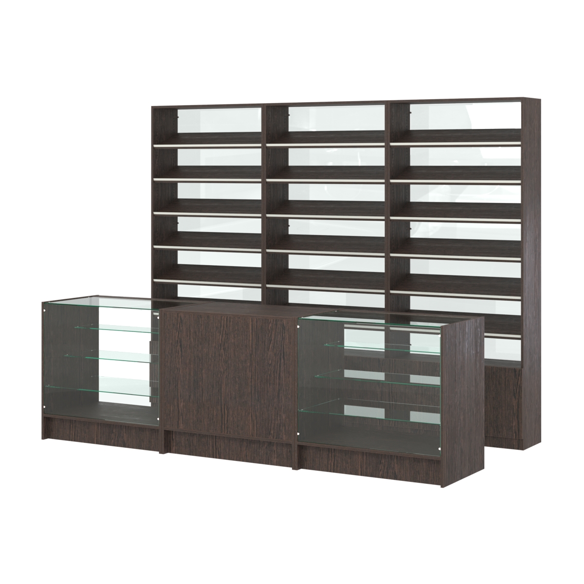 Комплект стеллажей с наклонными полками ДСП TI-6 №12-1 и прилавков ЭК-04 Дуб Венге