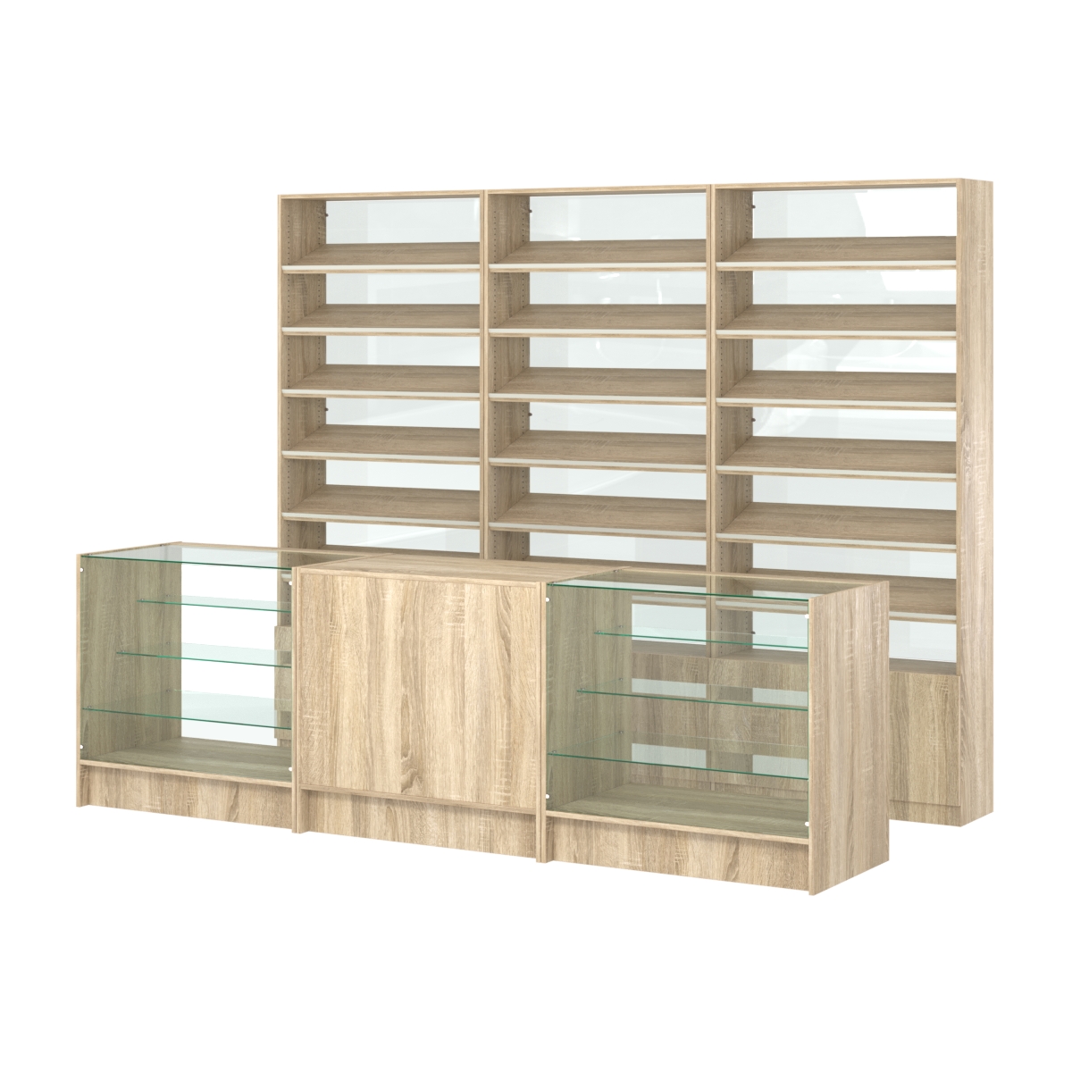 Комплект стеллажей с наклонными полками ДСП TI-6 №12-1 и прилавков ЭК-04 Дуб сонома