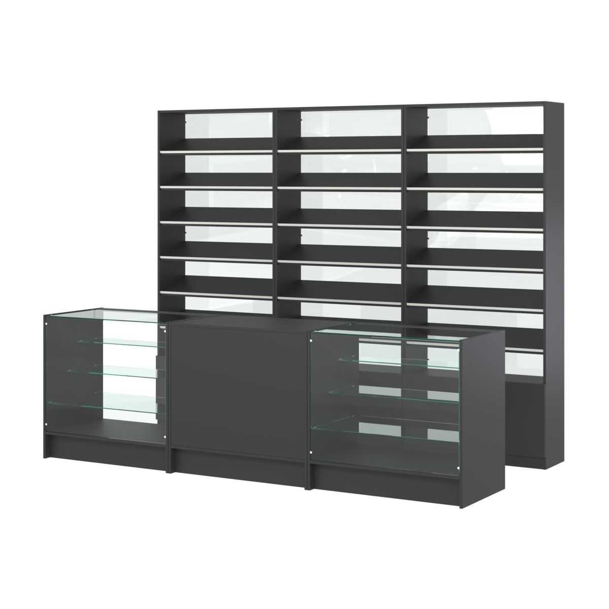 Комплект стеллажей с наклонными полками ДСП TI-6 №12-1 и прилавков ЭК-04 Черный