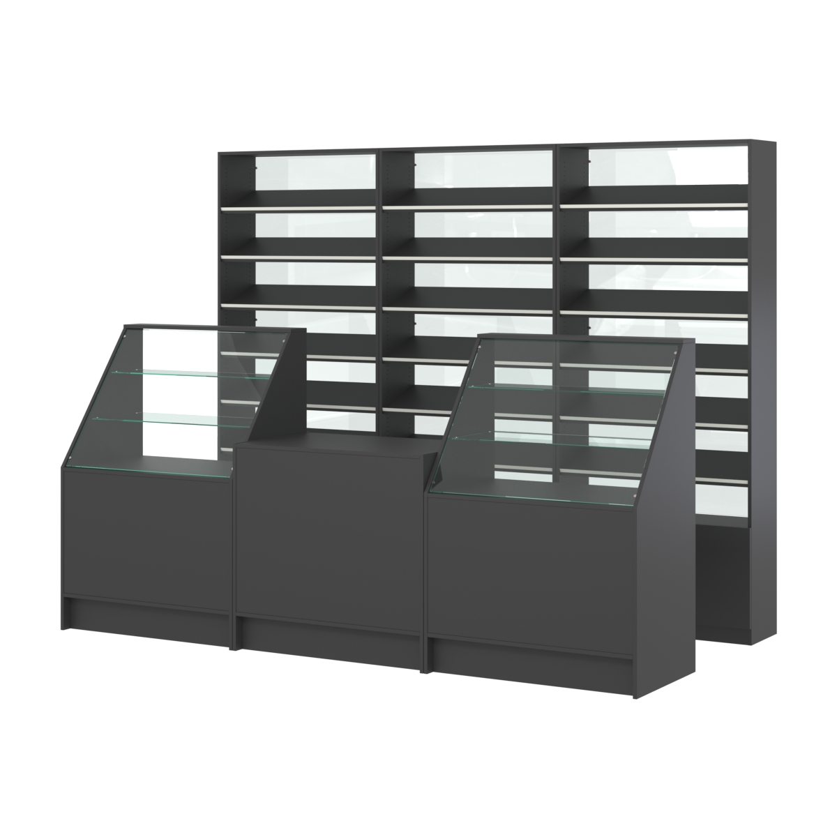 Комплект стеллажей с наклонными полками ДСП TI-6 №12-1 и прилавков ЭК-07 Черный