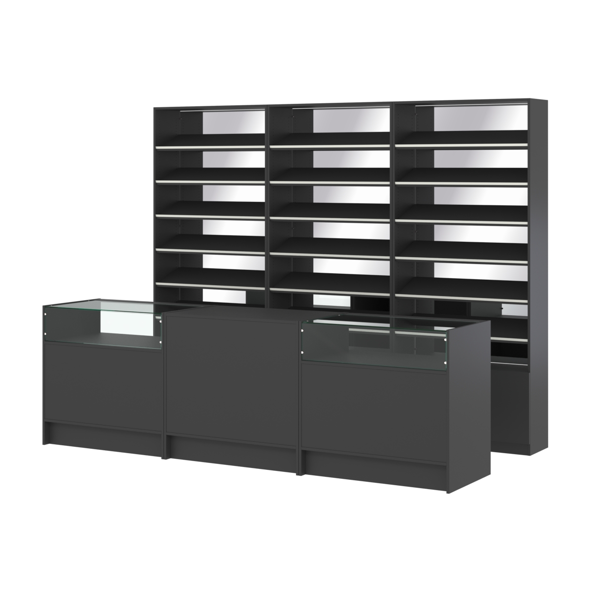 Комплект стеллажей с наклонными полками ДСП TI-6 №12-2 и прилавков ЭК-02 Черный