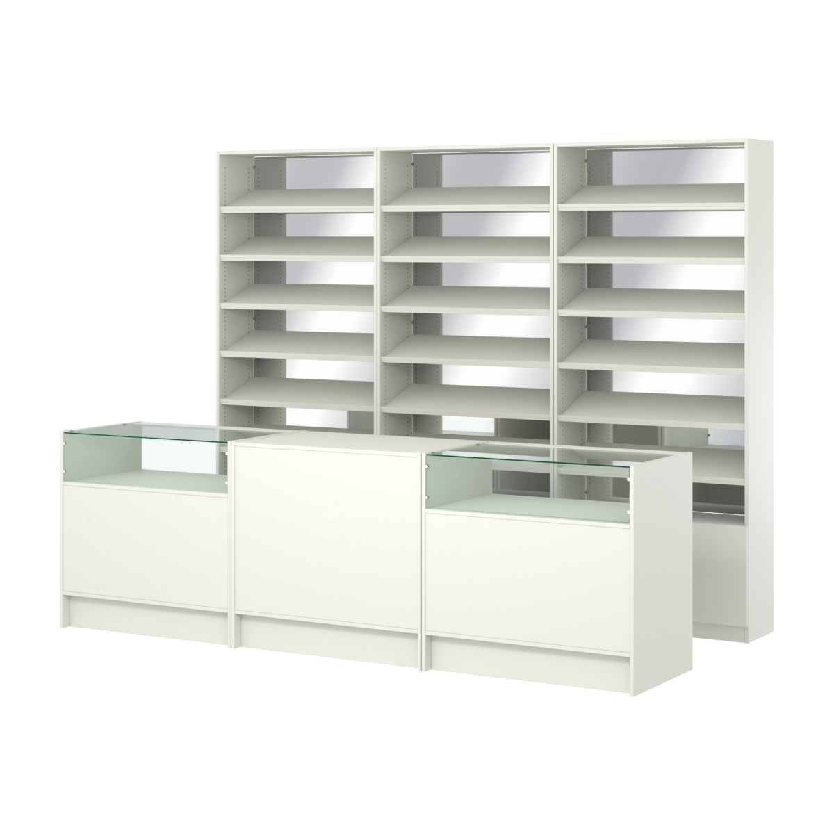 Комплект стеллажей с наклонными полками ДСП TI-6 №12-2 и прилавков ЭК-02 Белый