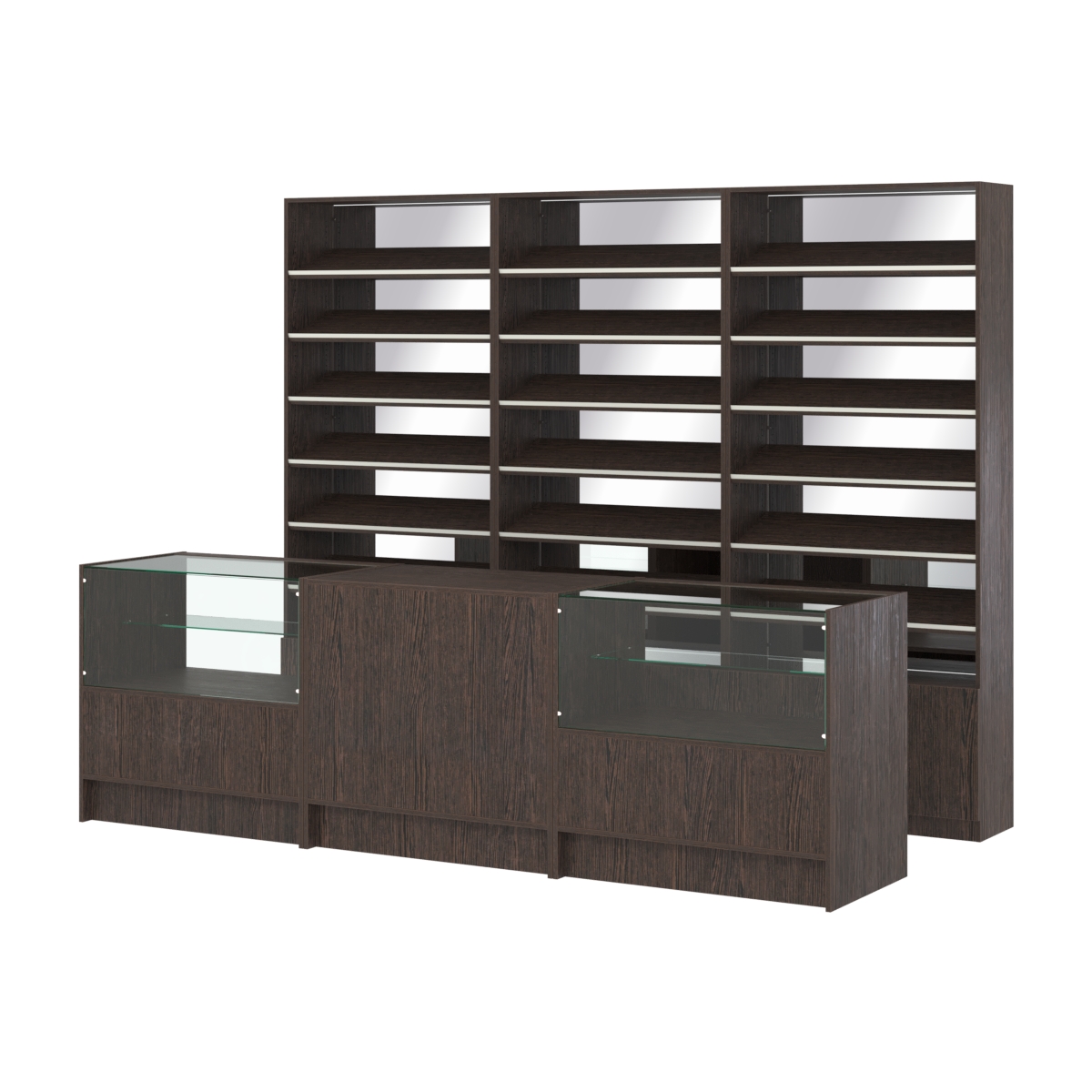 Комплект стеллажей с наклонными полками ДСП TI-6 №12-2 и прилавков ЭК-03 Дуб Венге