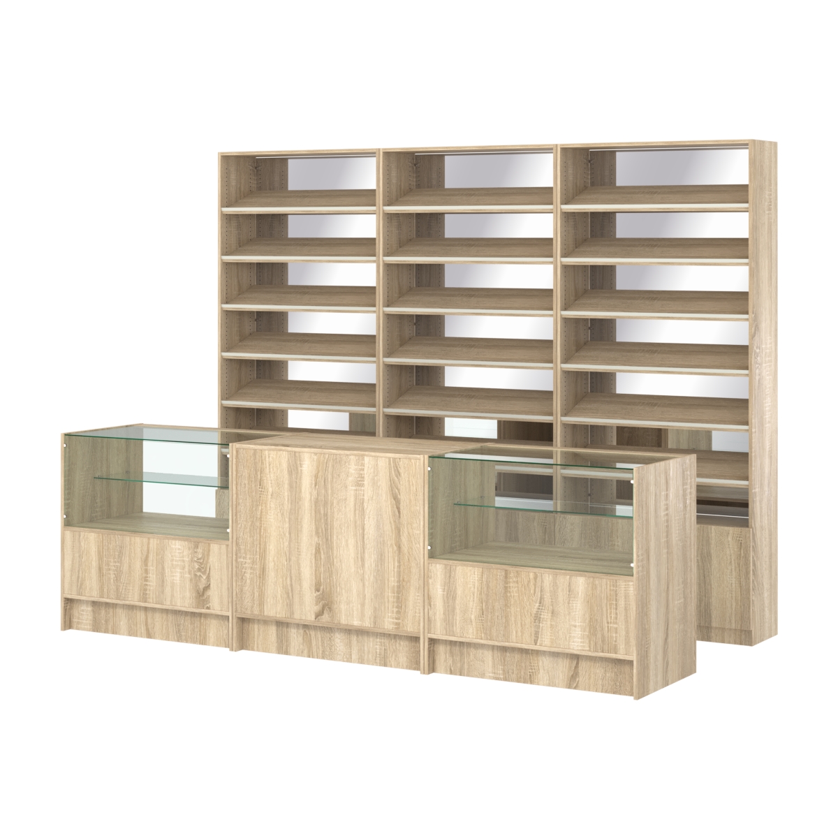 Комплект стеллажей с наклонными полками ДСП TI-6 №12-2 и прилавков ЭК-03 Дуб сонома