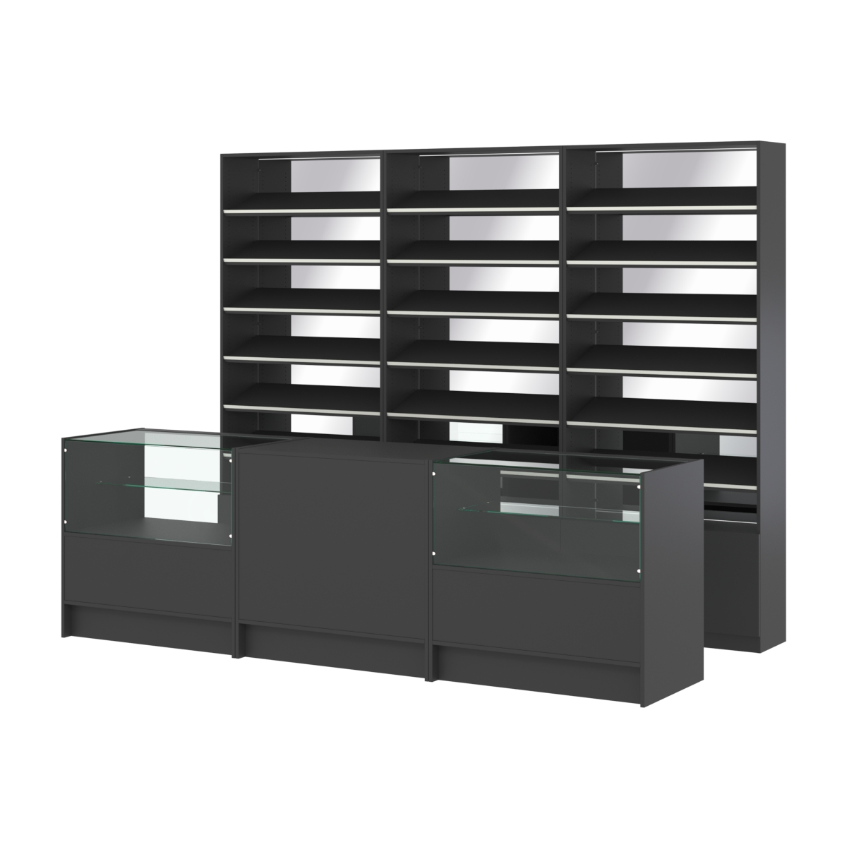 Комплект стеллажей с наклонными полками ДСП TI-6 №12-2 и прилавков ЭК-03 Черный