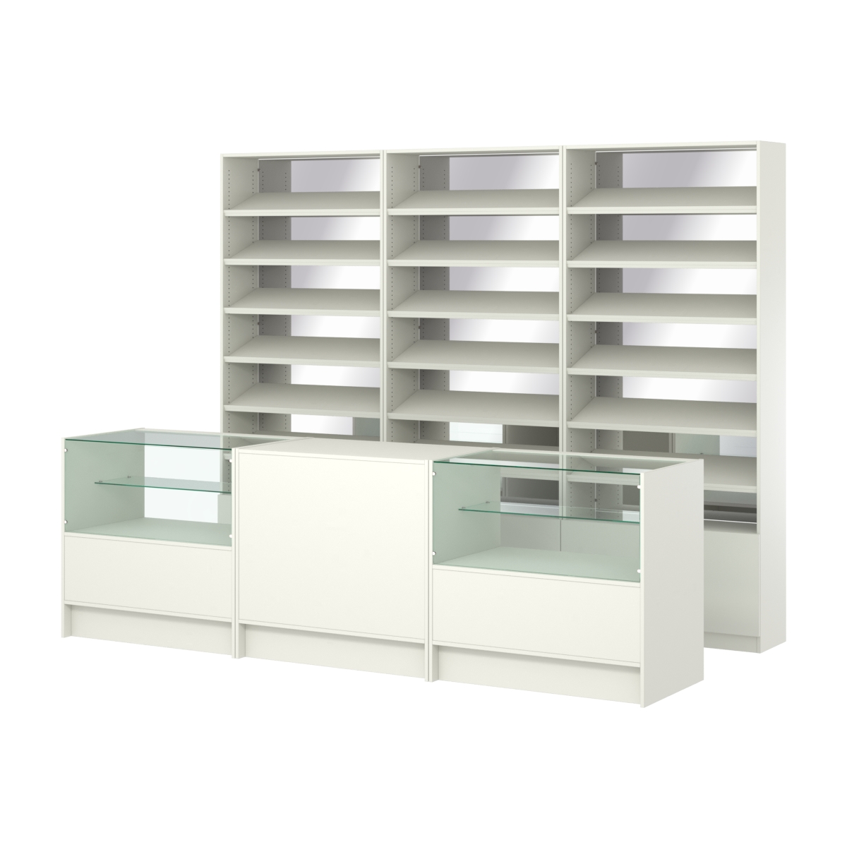 Комплект стеллажей с наклонными полками ДСП TI-6 №12-2 и прилавков ЭК-03 Белый