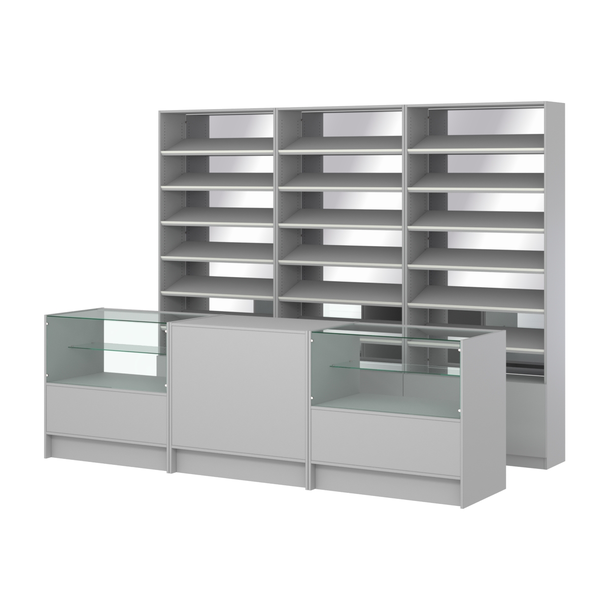 Комплект стеллажей с наклонными полками ДСП TI-6 №12-2 и прилавков ЭК-03 Серый