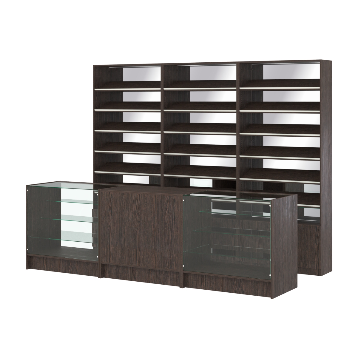 Комплект стеллажей с наклонными полками ДСП TI-6 №12-2 и прилавков ЭК-04 Дуб Венге