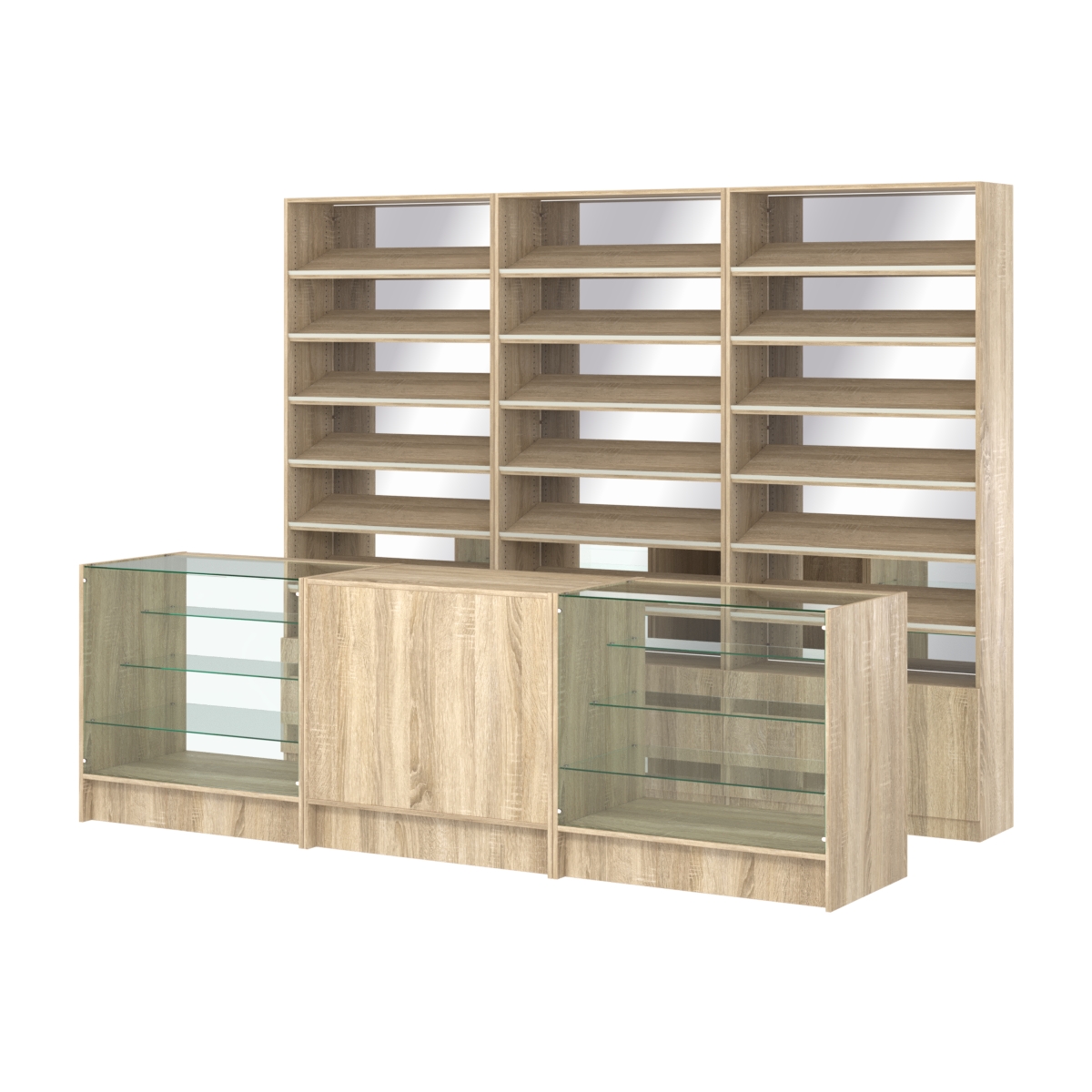 Комплект стеллажей с наклонными полками ДСП TI-6 №12-2 и прилавков ЭК-04 Дуб сонома