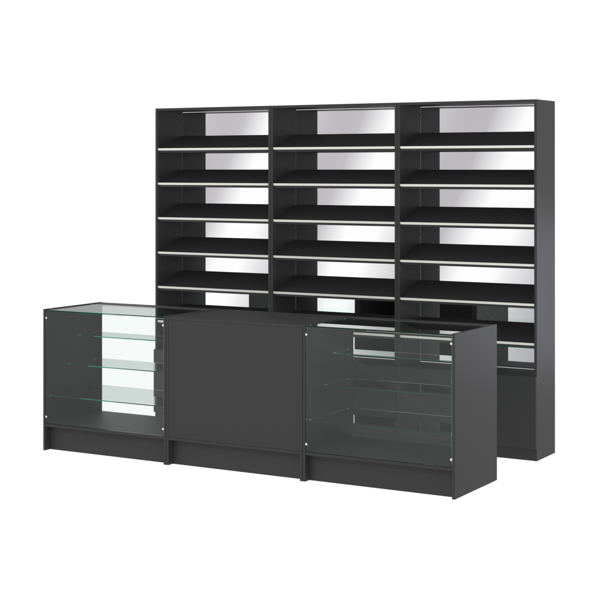 Комплект стеллажей с наклонными полками ДСП TI-6 №12-2 и прилавков ЭК-04 Черный