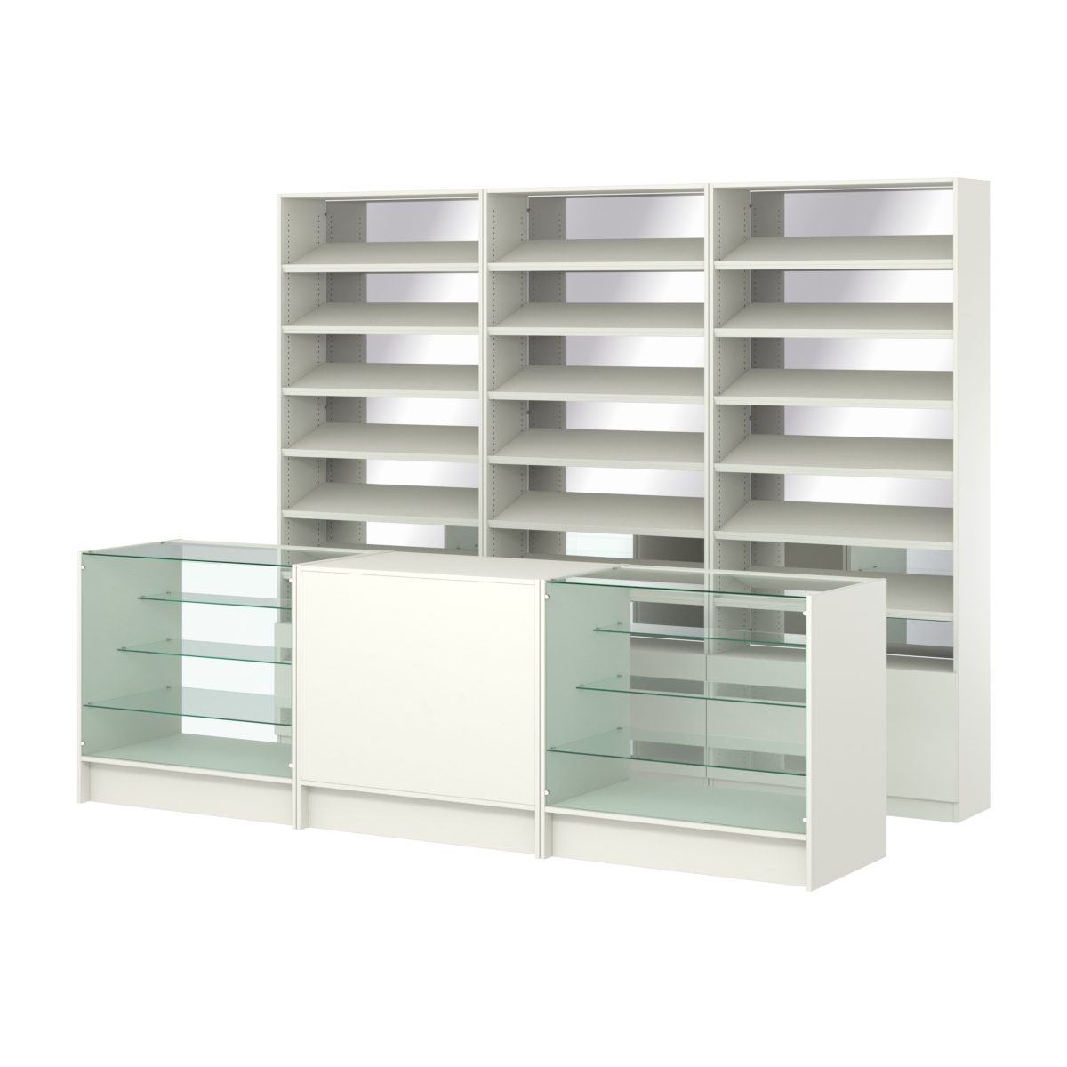 Комплект стеллажей с наклонными полками ДСП TI-6 №12-2 и прилавков ЭК-04 Белый