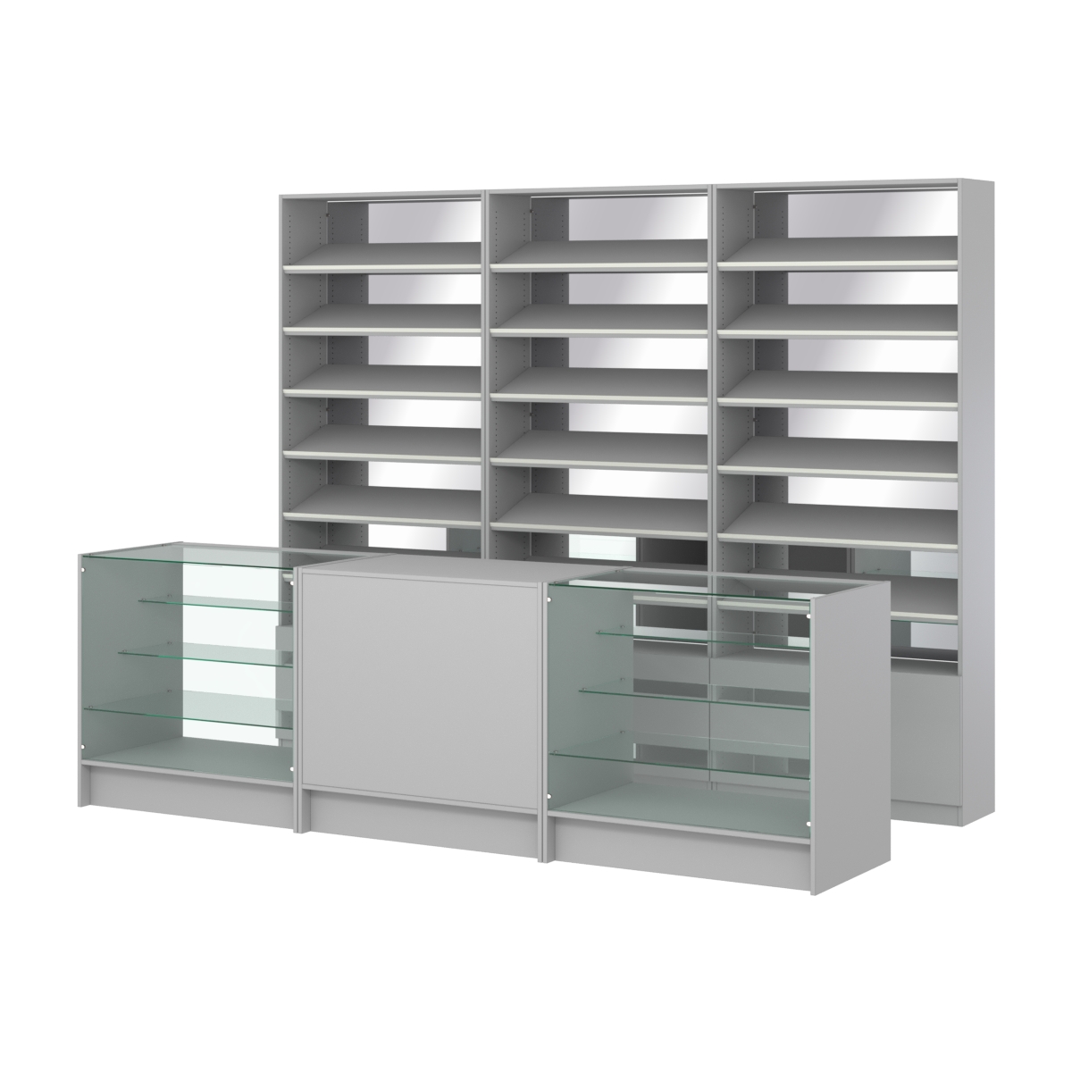 Комплект стеллажей с наклонными полками ДСП TI-6 №12-2 и прилавков ЭК-04 Серый