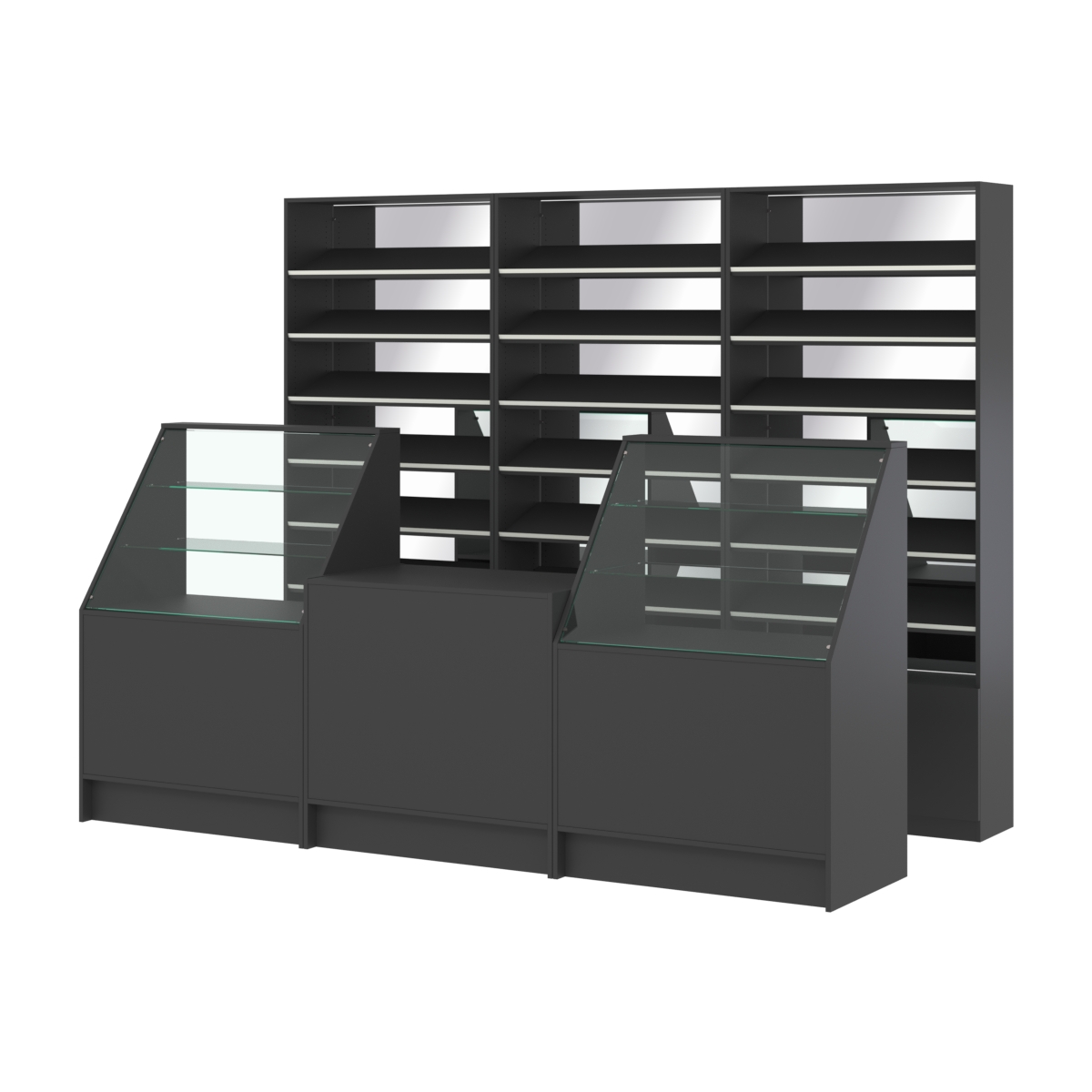 Комплект стеллажей с наклонными полками ДСП TI-6 №12-2 и прилавков ЭК-07 Черный