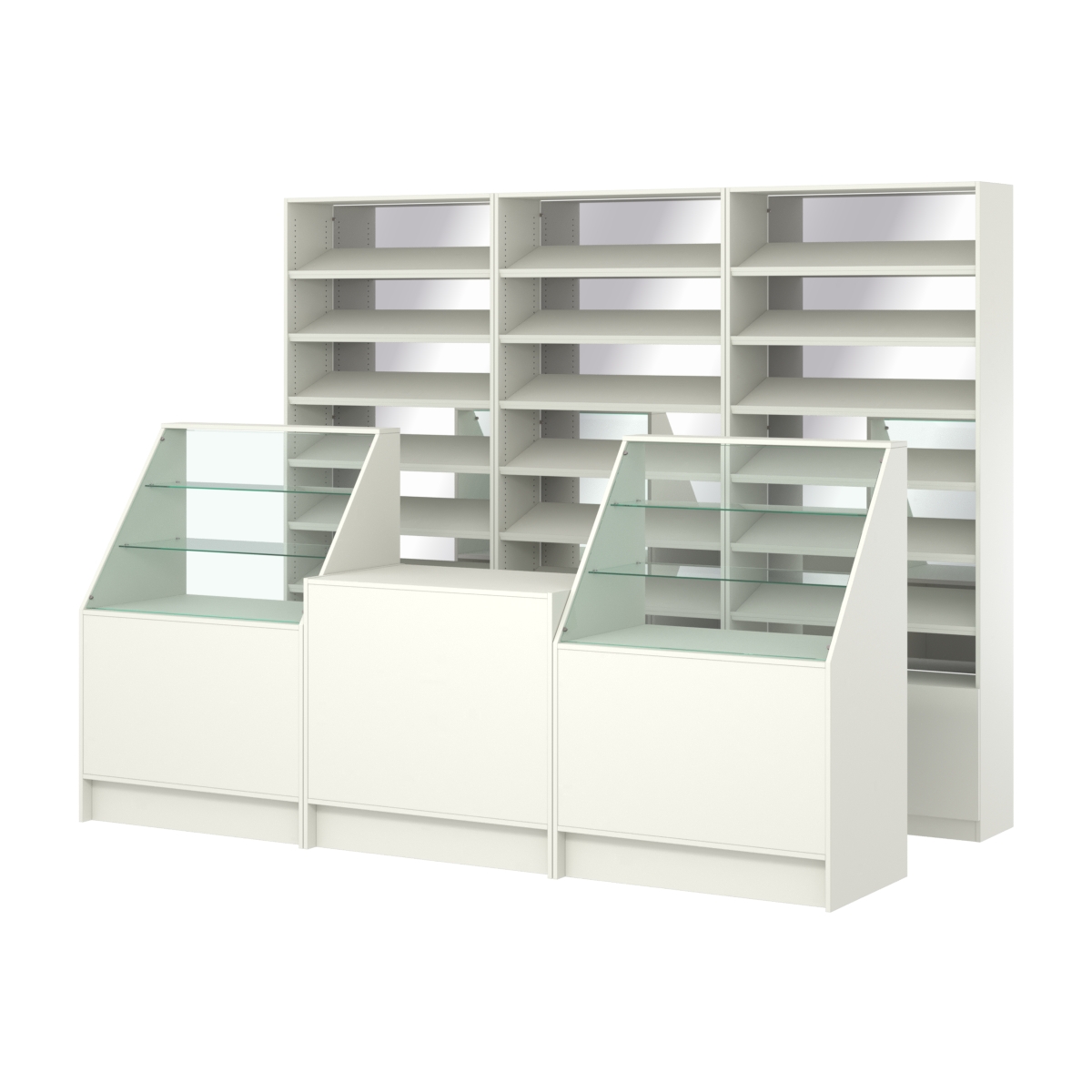 Комплект стеллажей с наклонными полками ДСП TI-6 №12-2 и прилавков ЭК-07 Белый