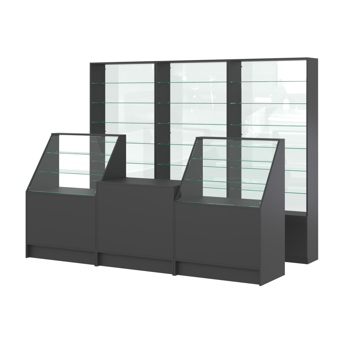 Комплект стеллажей со стеклянными полками U-6 №12-1 и прилавков ЭК-07 Черный