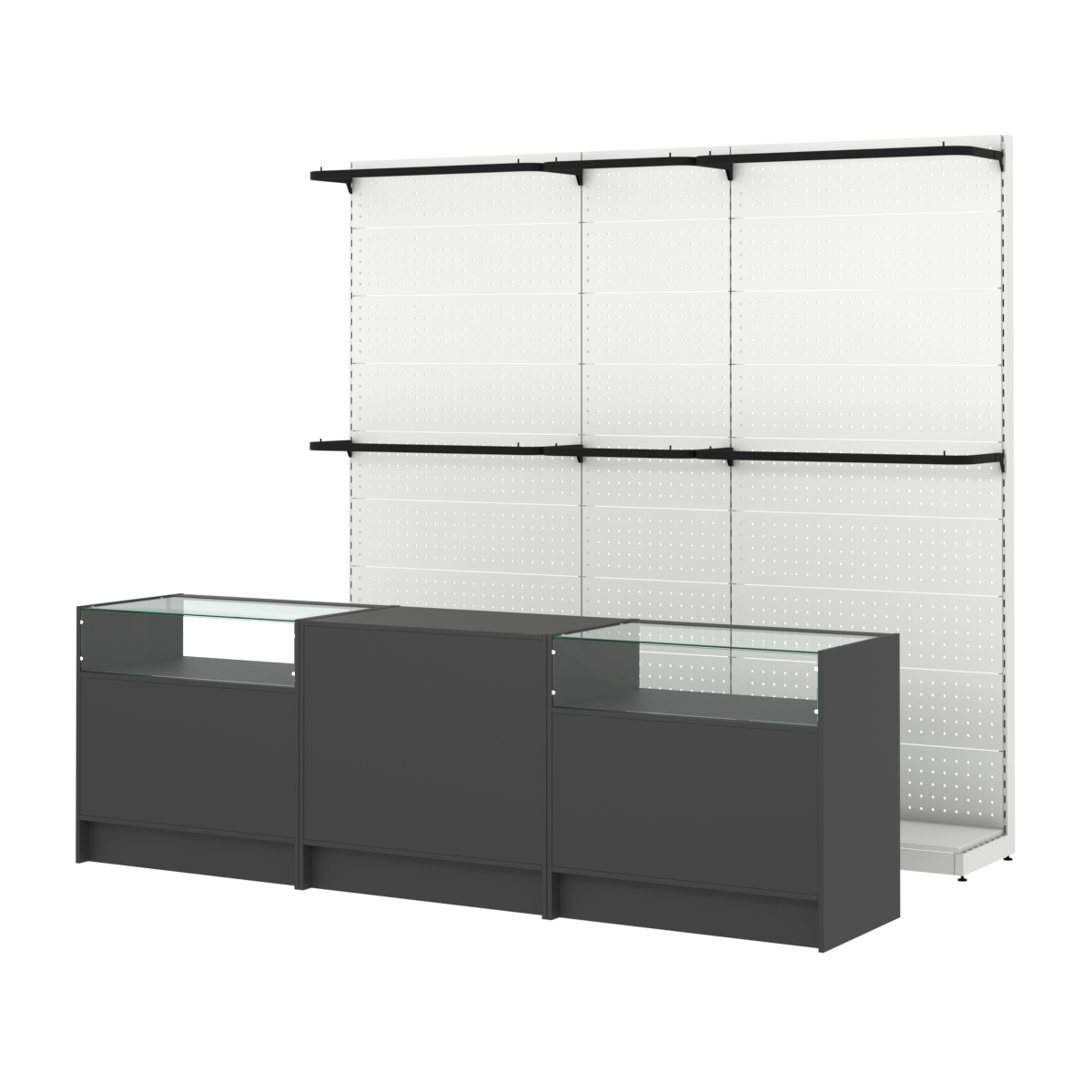 Комплект стеллажей с П-поручнями и прилавков ЭК-2 для торговли одеждой №1 Черный